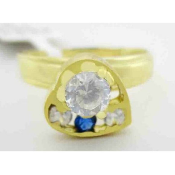 Created Blue & White Sapphire Spin Ring 10k Yellow Gold